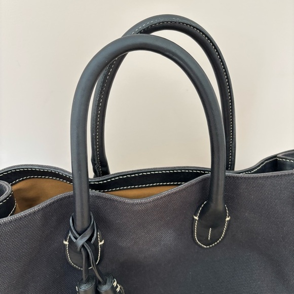 Ralph Lauren Black Leather Handle Tassel Charm Large Canvas Tote Bag - Picture 7 of 9